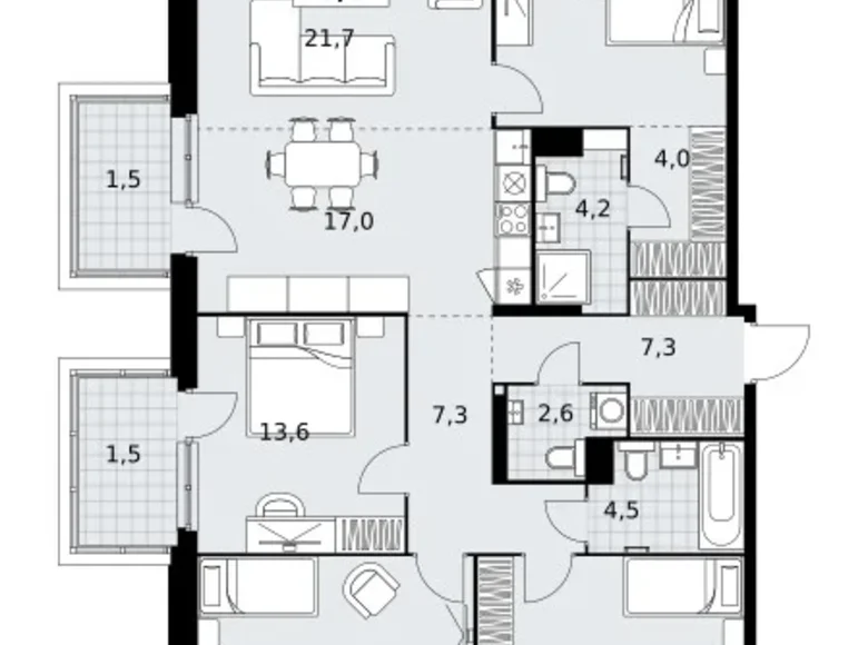 Mieszkanie 5 pokojów 136 m² Kommunarka, Rosja