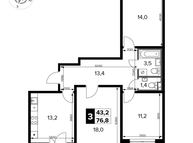 Квартира 3 комнаты 77 м² Сапроново, Россия