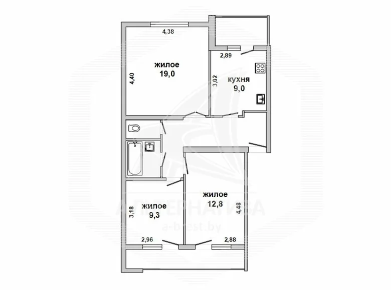 Квартира 3 комнаты 65 м² Брест, Беларусь