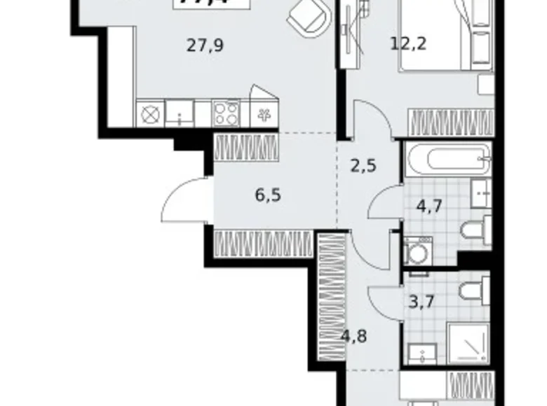 Apartamento 2 habitaciones 77 m² Kommunarka, Rusia