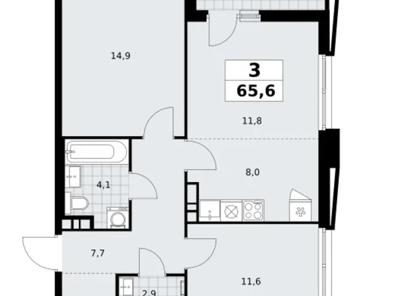 Квартира 3 комнаты 66 м² поселение Сосенское, Россия