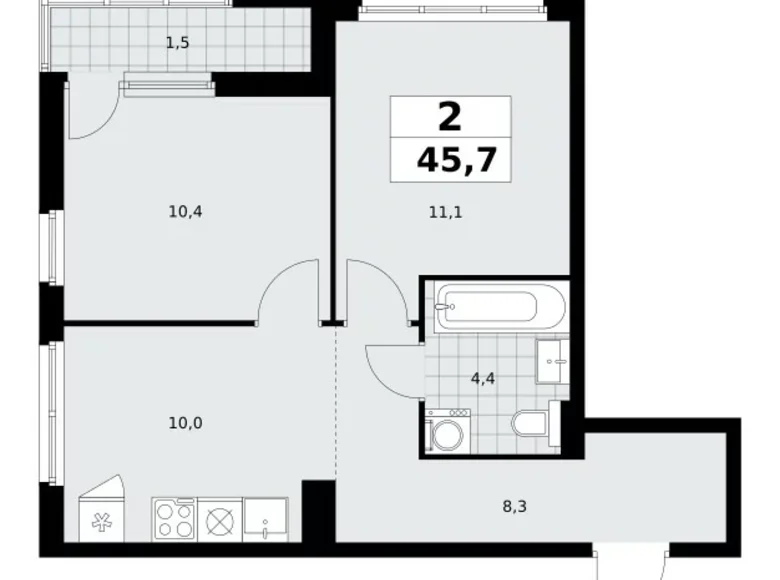 Apartamento 2 habitaciones 46 m² poselenie Sosenskoe, Rusia