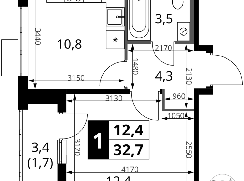 Appartement 1 chambre 33 m² Khimki, Fédération de Russie