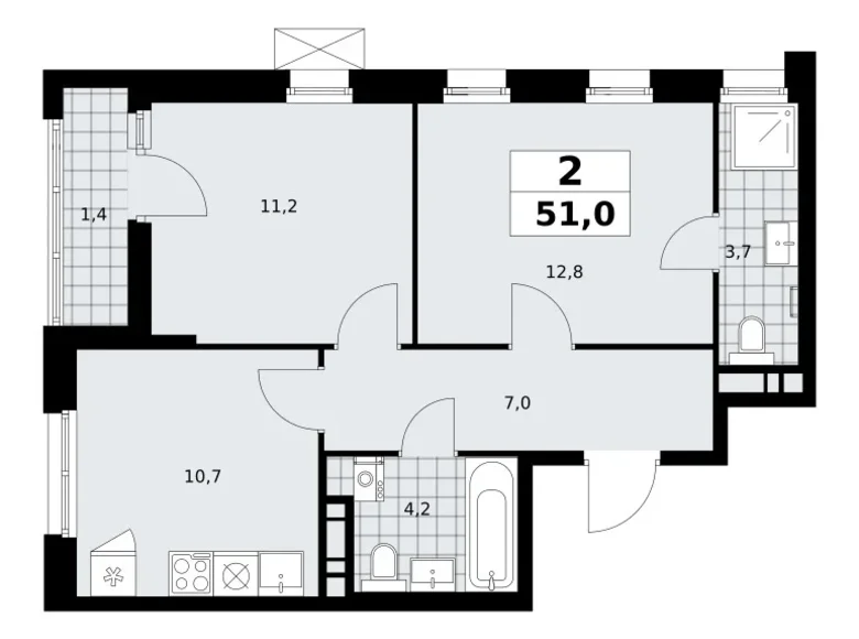 Mieszkanie 2 pokoi 51 m² poselenie Sosenskoe, Rosja