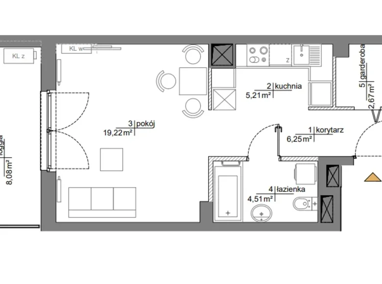 1 room apartment 39 m² Warsaw, Poland