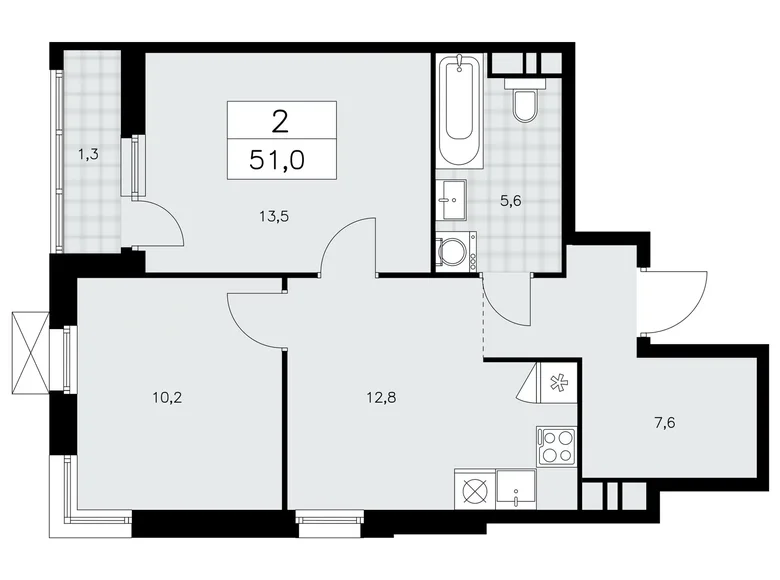 Wohnung 2 zimmer 51 m² Moskau, Russland