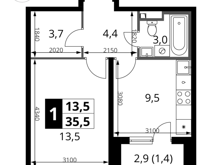 Apartamento 1 habitación 36 m² Potapovo, Rusia