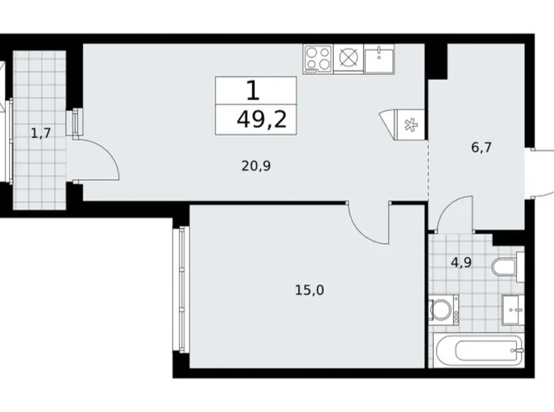Wohnung 1 zimmer 49 m² Troizk, Russland