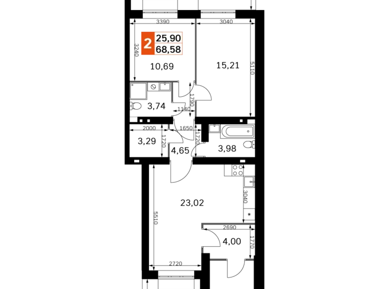 Mieszkanie 2 pokoi 69 m² Odincovskiy gorodskoy okrug, Rosja