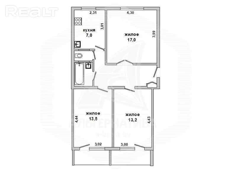 Apartamento 3 habitaciones 63 m² Brest, Bielorrusia