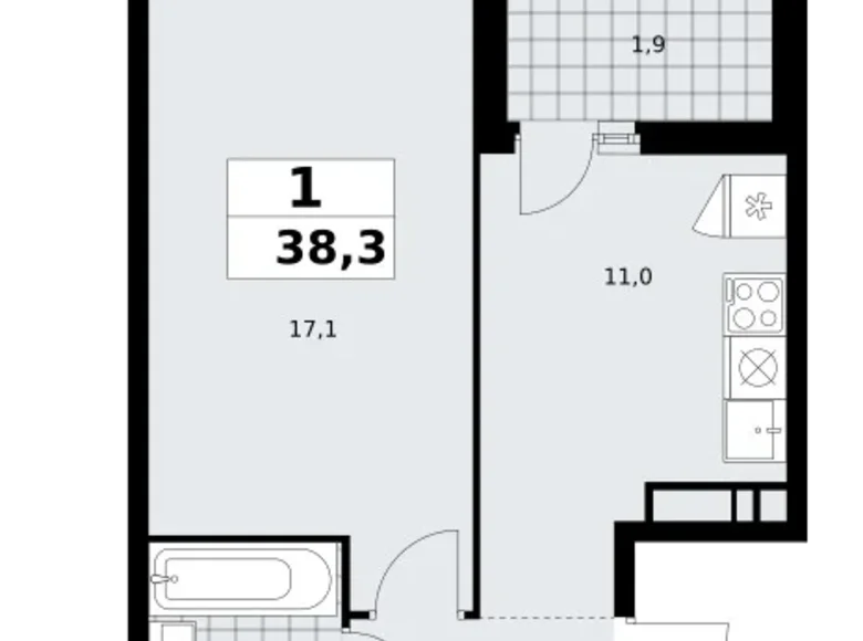 Квартира 1 комната 38 м² поселение Сосенское, Россия