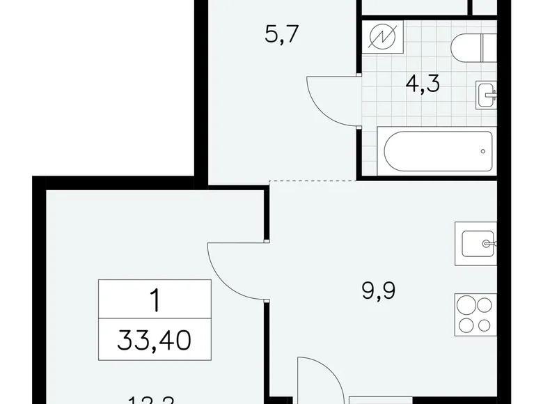 Wohnung 1 Zimmer 33 m² Südwestlicher Verwaltungsbezirk, Russland