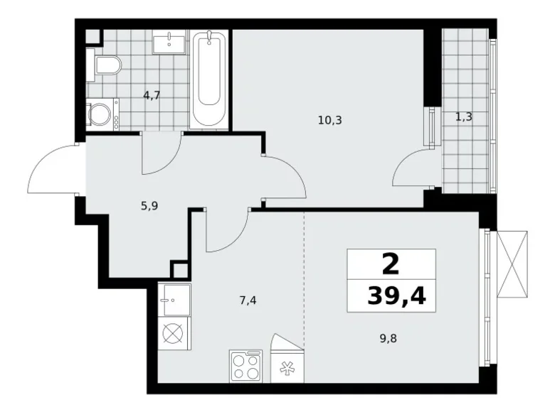 Apartamento 2 habitaciones 39 m² Moscú, Rusia