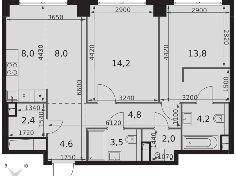 Квартира 2 комнаты 66 м² Северо-Западный административный округ, Россия