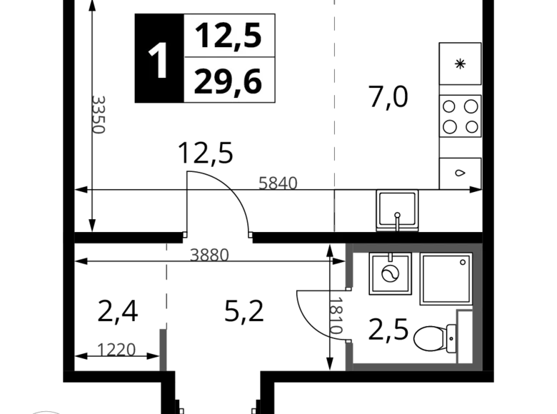 1 room studio apartment 30 m² Khimki, Russia