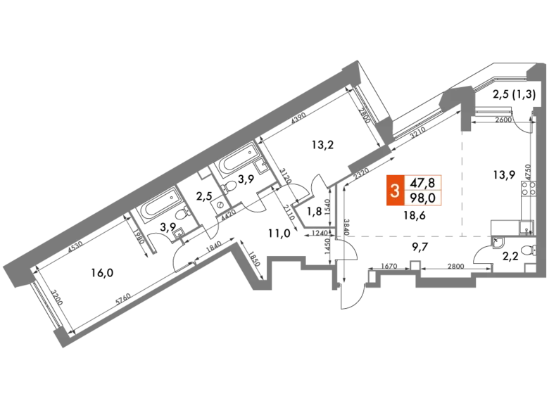 Квартира 3 комнаты 98 м² район Коньково, Россия