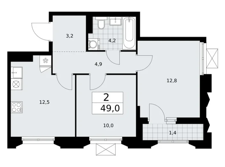 Wohnung 2 zimmer 49 m² Troizk, Russland