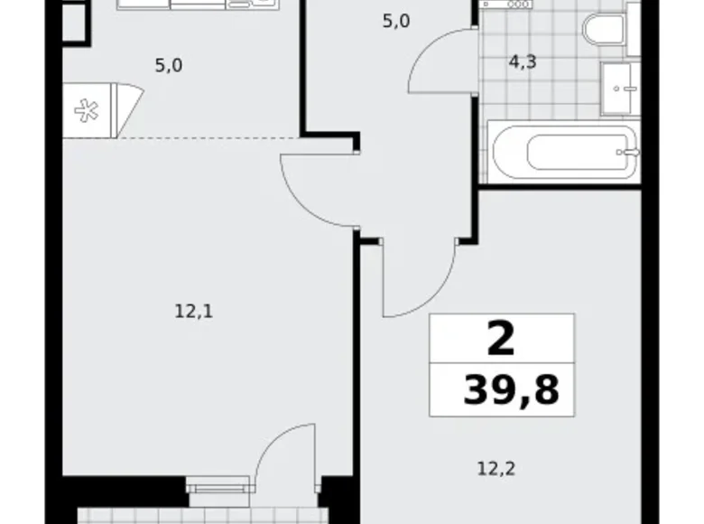 2 room apartment 40 m² poselenie Sosenskoe, Russia