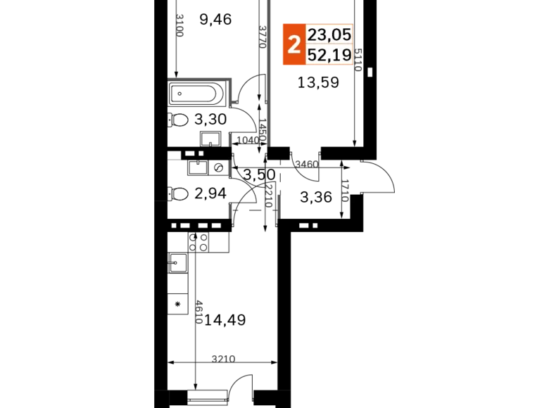 Mieszkanie 2 pokoi 52 m² Odincovskiy gorodskoy okrug, Rosja