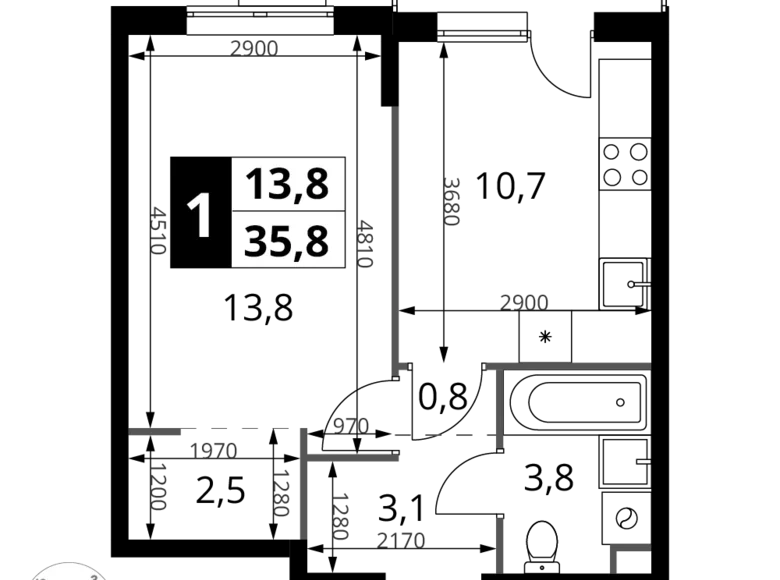 Wohnung 1 zimmer 36 m² Chimki, Russland