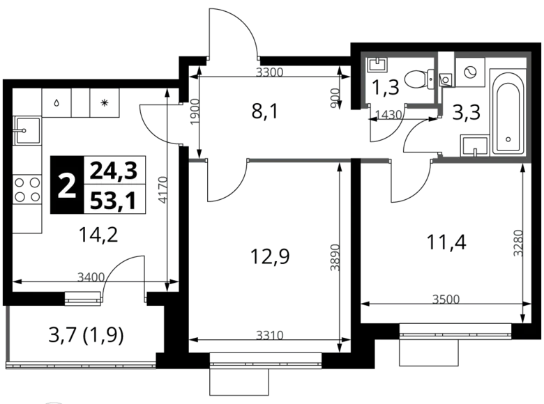 Квартира 2 комнаты 53 м² Ленинский район, Россия