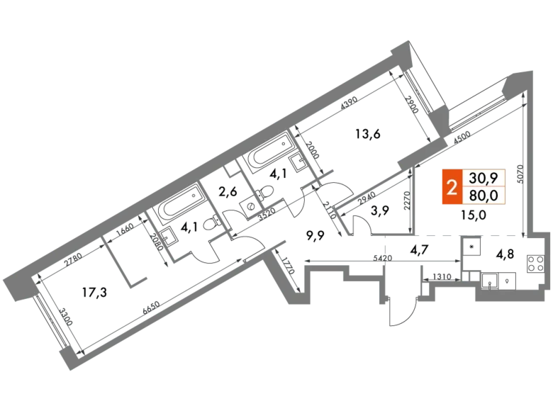 Apartamento 2 habitaciones 80 m² Konkovo District, Rusia