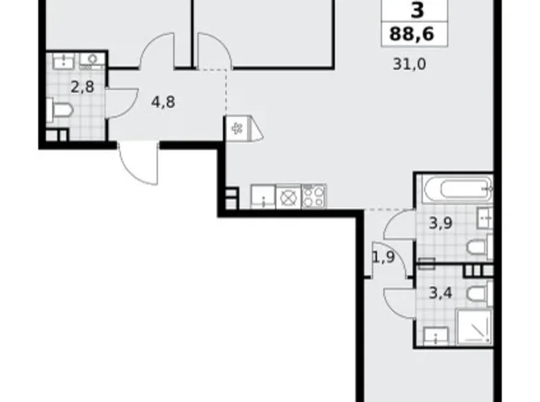 Wohnung 3 Zimmer 89 m² poselenie Sosenskoe, Russland