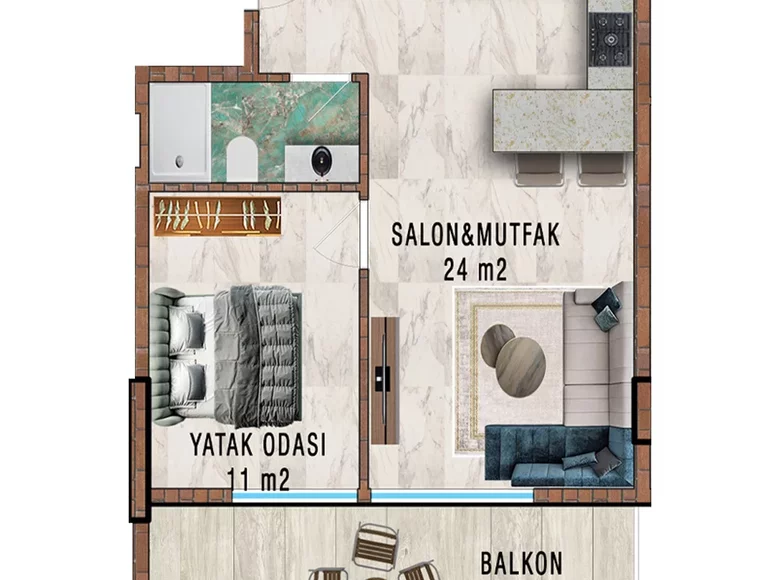 Квартира 2 комнаты 45 м² Gazipasa, Турция