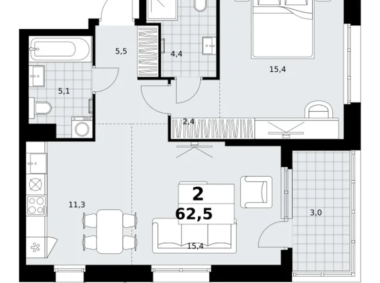 Wohnung 2 zimmer 63 m² Kommunarka, Russland