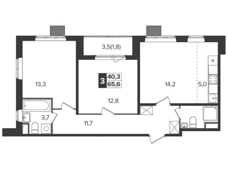 3 room apartment 65 m² Leninsky District, Russia