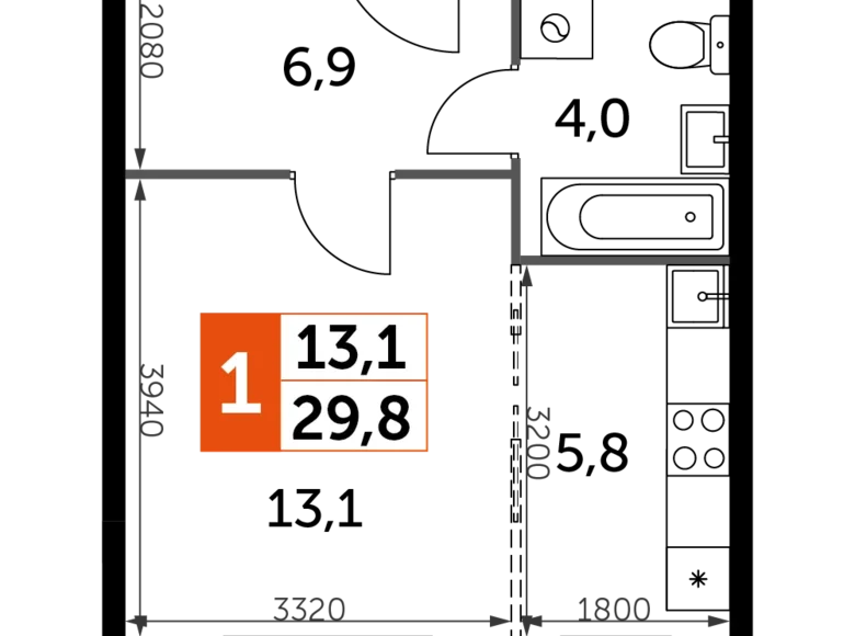 1 room studio apartment 30 m² Razvilka, Russia