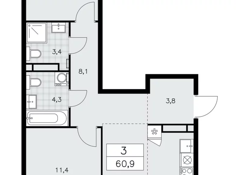 Mieszkanie 3 pokoi 61 m² poselenie Sosenskoe, Rosja