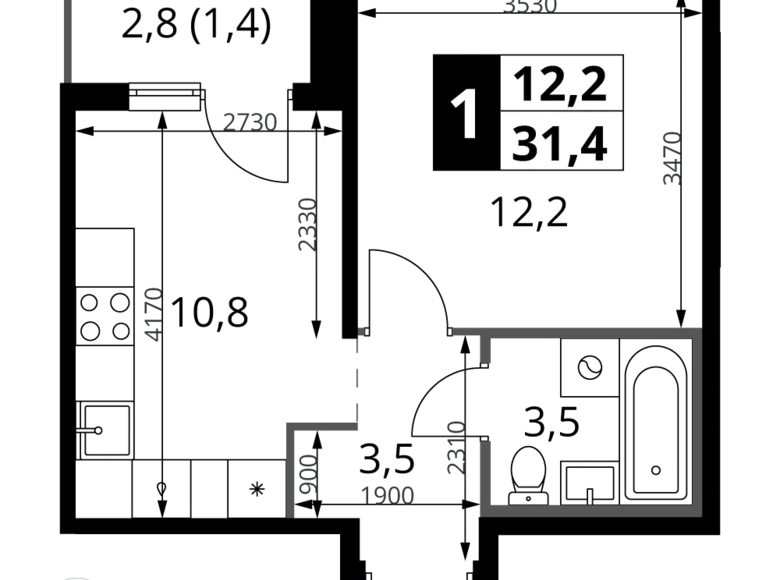 Квартира 1 комната 31 м² Ленинский район, Россия