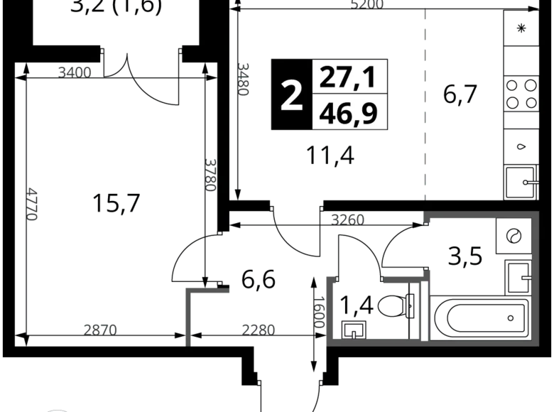 Квартира 2 комнаты 47 м² Ленинский район, Россия