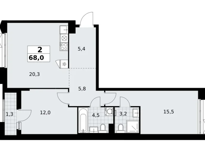 Appartement 2 chambres 68 m² Troïtsk, Russie