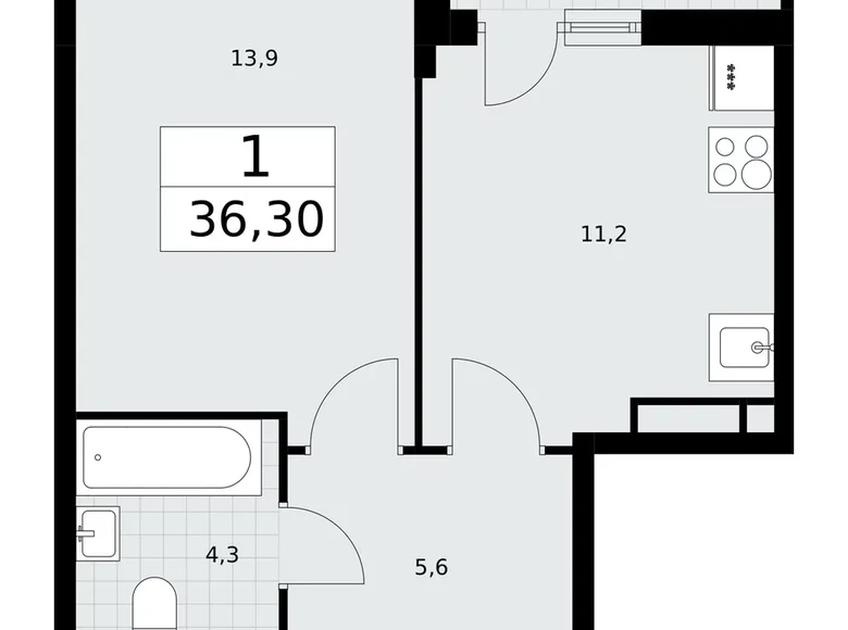 Apartamento 1 habitación 36 m² Postnikovo, Rusia