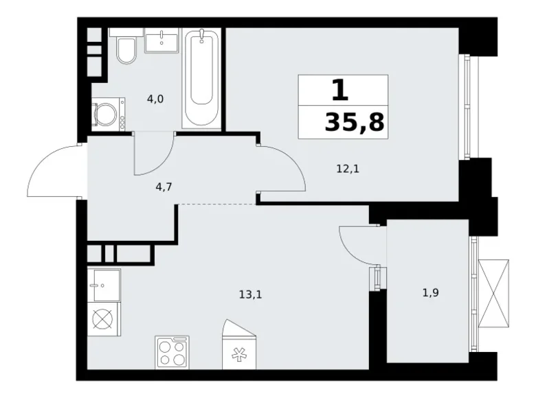 Apartamento 1 habitación 36 m² poselenie Sosenskoe, Rusia