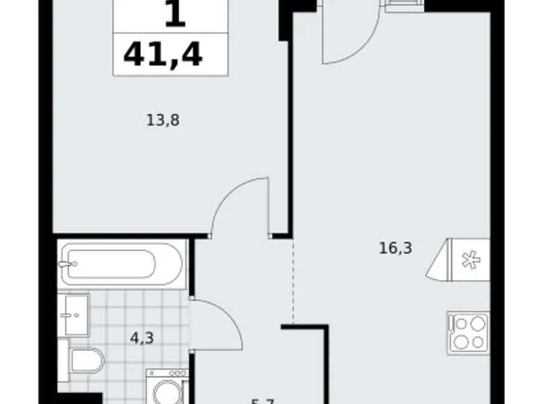 Apartamento 1 habitación 41 m² Troitsk, Rusia