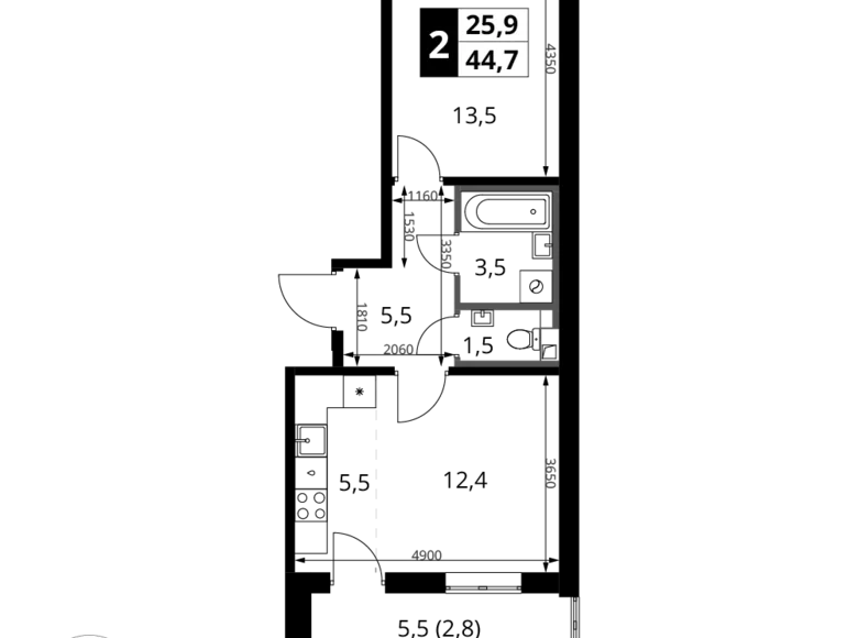 Appartement 2 chambres 45 m² Khimki, Fédération de Russie