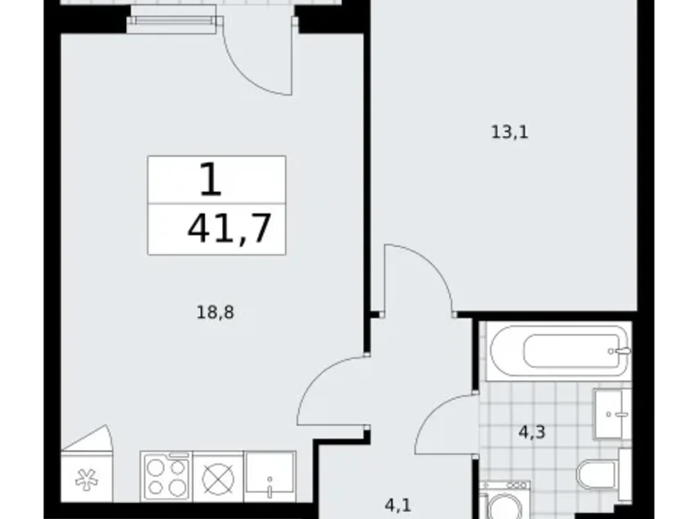 Apartamento 1 habitación 42 m² Troitsk, Rusia