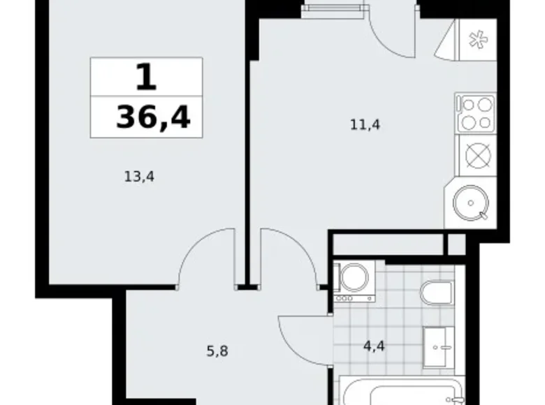 Wohnung 1 zimmer 36 m² poselenie Sosenskoe, Russland