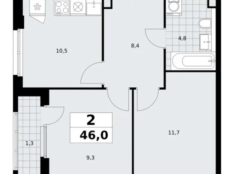 Квартира 2 комнаты 46 м² Юго-Западный административный округ, Россия