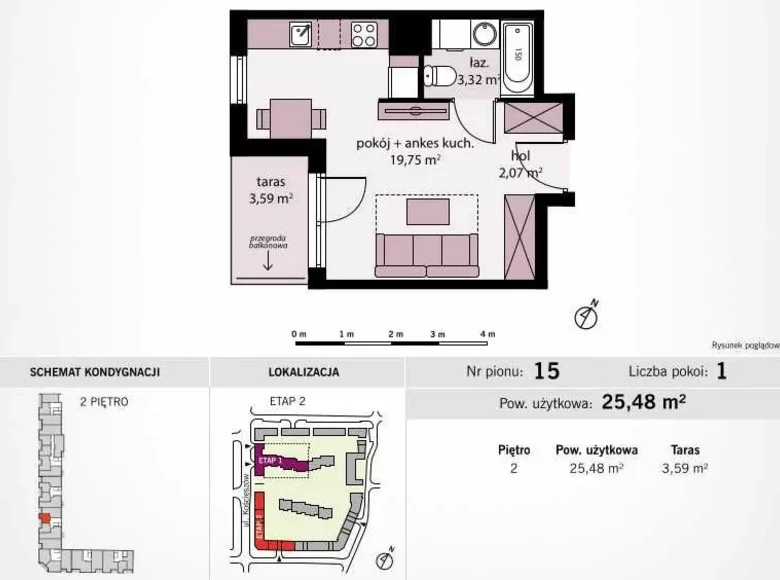 Квартира 1 комната 25 м² в Варшава, Польша