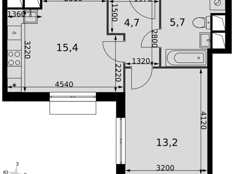 Квартира 1 комната 39 м² Развилка, Россия