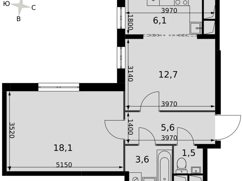 Wohnung 2 zimmer 48 m² Razvilka, Russland