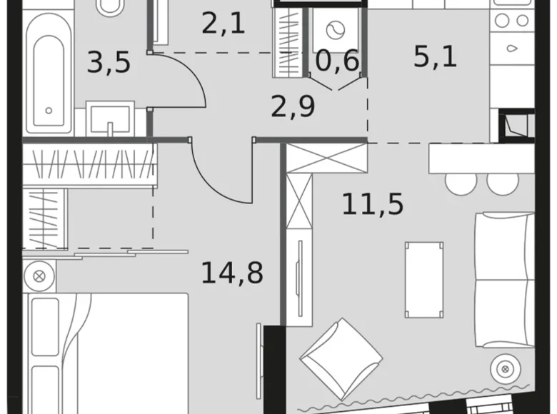 Квартира 1 комната 41 м² Москва, Россия