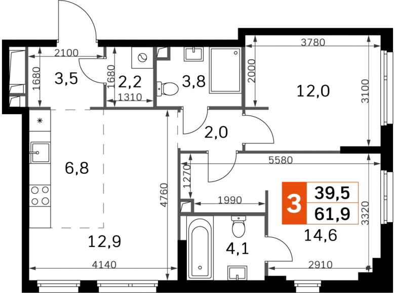 Apartamento 3 habitaciones 62 m² North-Western Administrative Okrug, Rusia