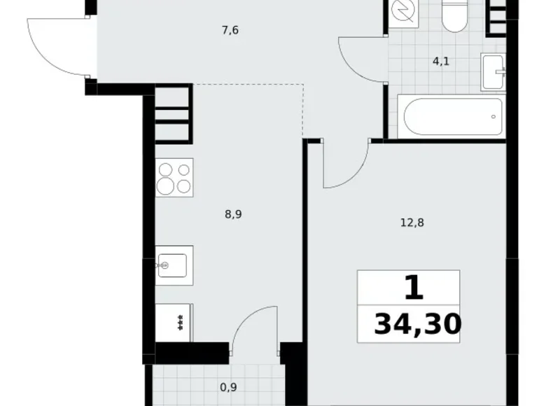 Mieszkanie 1 pokój 34 m² Wnukowo, Rosja