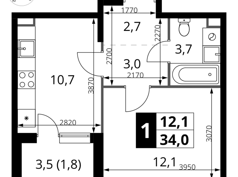 Appartement 1 chambre 34 m² Khimki, Fédération de Russie