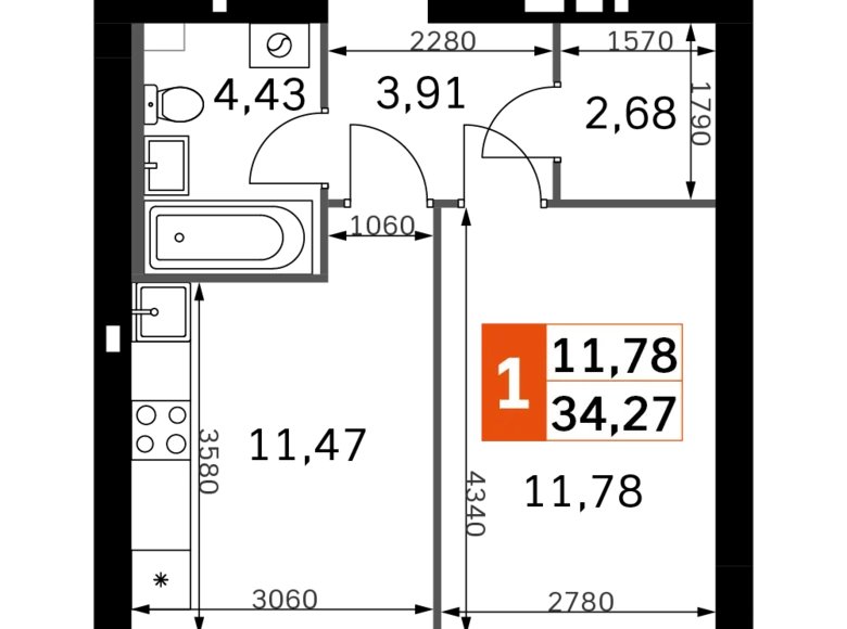 Appartement 1 chambre 34 m² Odincovskiy gorodskoy okrug, Fédération de Russie